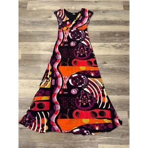 evovorro Womens M V2K multi Color graphic print Maxi Dress Cap Sleeve V Neck